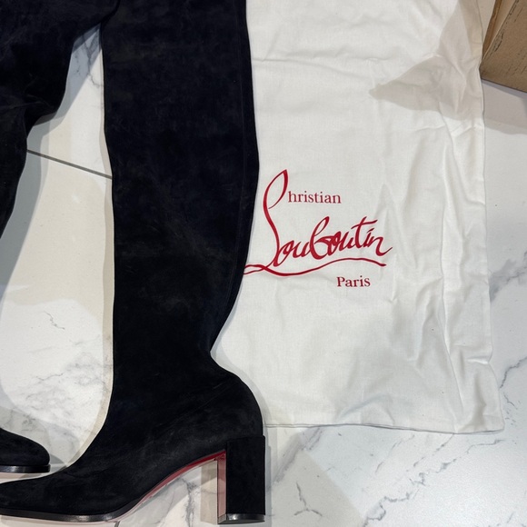 Christian Louboutin Black Suede Over-the-Knee Boots with Red Soles - Picture 4 of 9